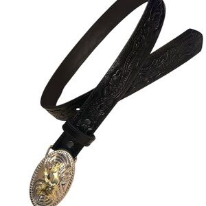 Nocona Black Embossed Belt with Silver/Gold Buckle